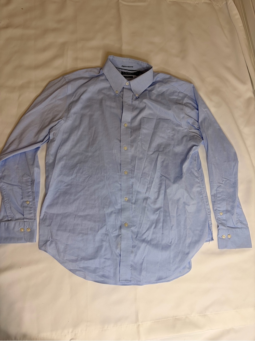 Lauren Ralph Lauren Solid Blue Ruffle Button Down Shirt Size 16.5